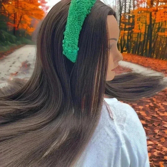Custom Dyed Green Lace Handsewn 2" Wide Headband Goblin-Core Holiday Hair - Picture 2 of 9
